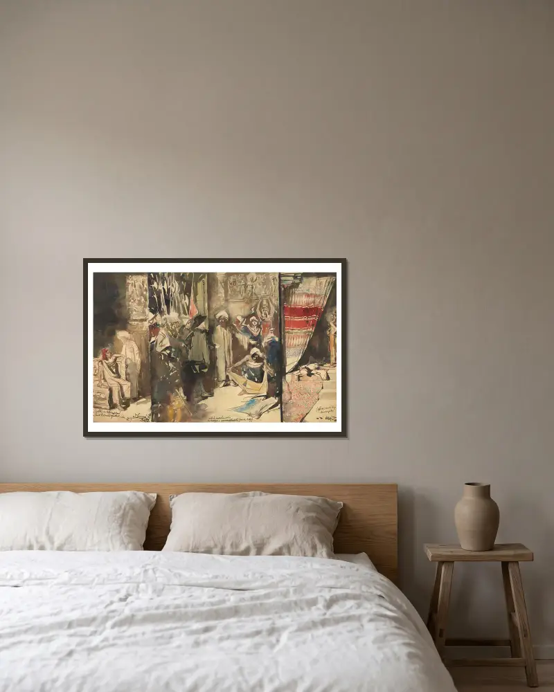 Large Indian Triptych av Jan Toorop inramad på en vägg