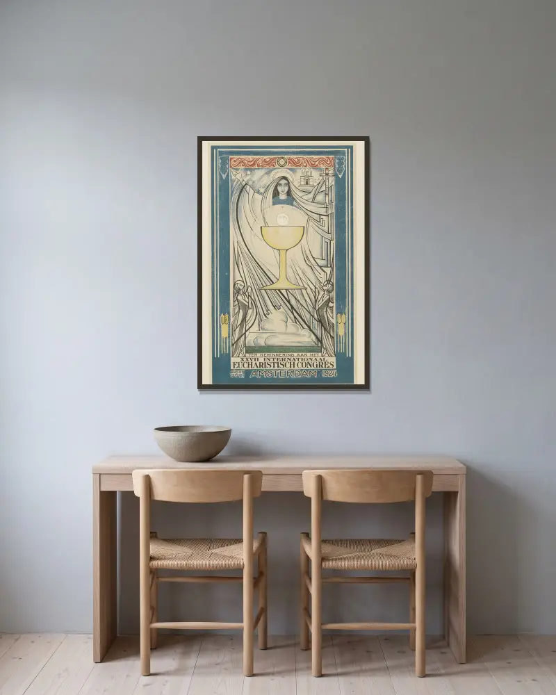 Poster for the International Eucharistic Congress av Jan Toorop inramad på en vägg