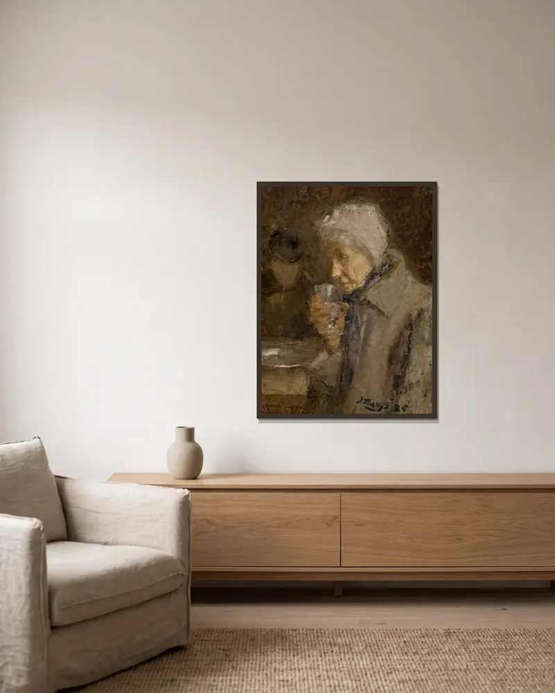 Der gute Trunk von Jan Toorop gerahmt an einer Wand