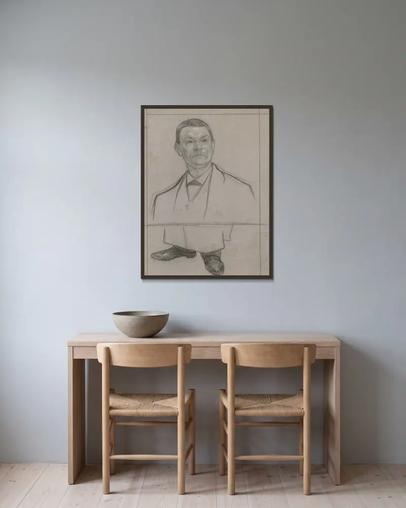 Porträtt och fötter av kyparen Johan från De Poort van Cleve av Jan Veth inramad på en vägg