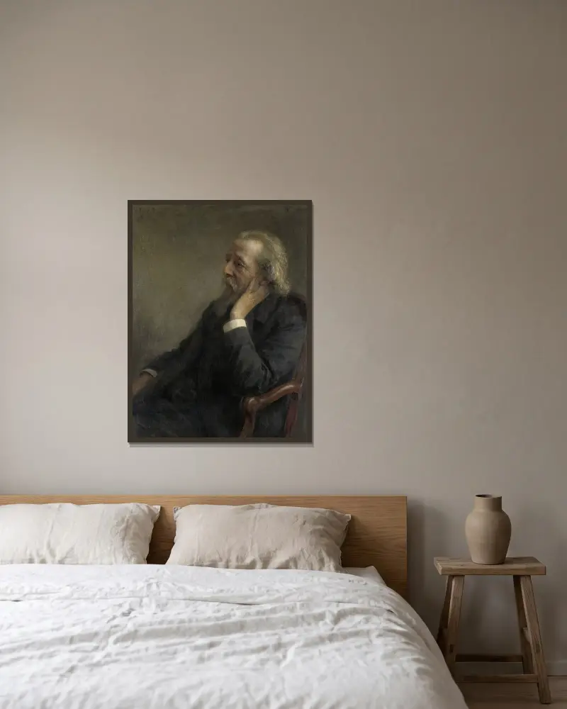 Portret van Ds Petrus Hermannus Hugenholtz (1834-1911), oprichter van de Vrije Gemeente av Jan Veth inramad på en vägg