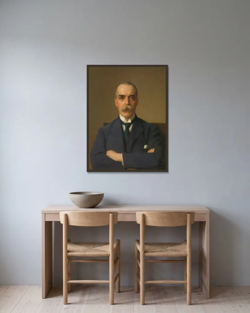 Portret van Isaac de Bruijn (1872-1953) av Jan Veth inramad på en vägg