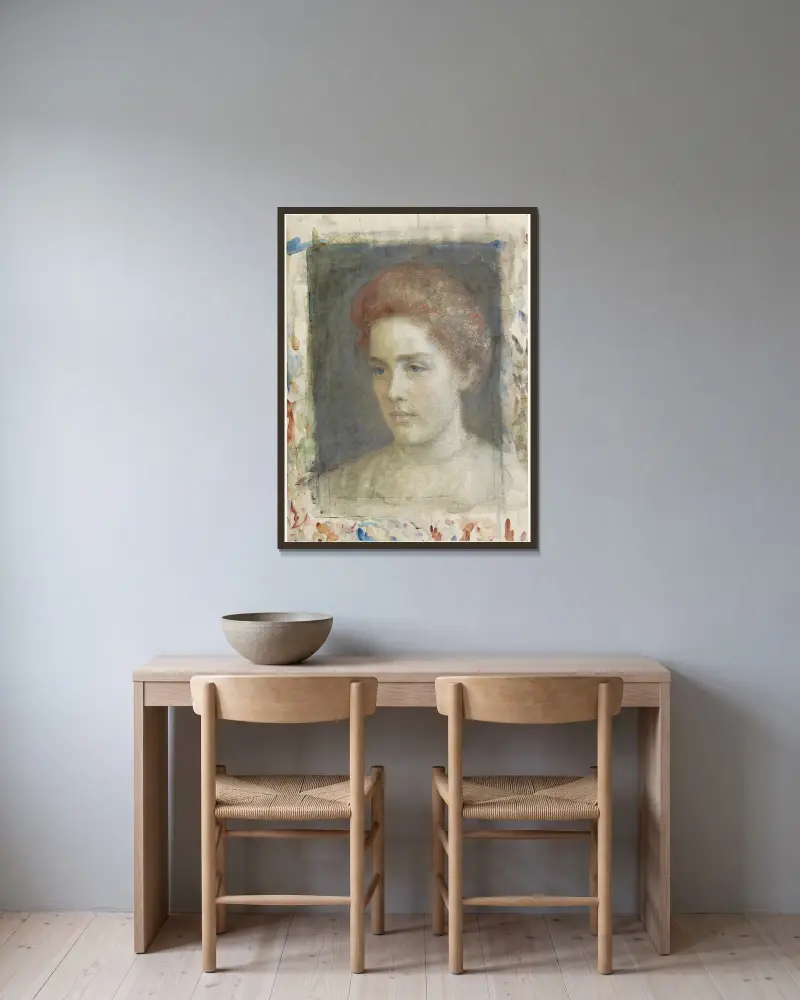 Portret van mejuffrouw Wiedenbruggen av Jan Veth inramad på en vägg