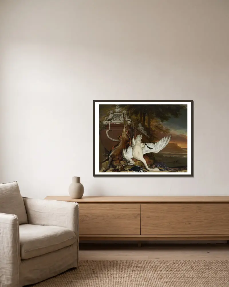 Dead Swan av Jan Weenix inramad på en vägg