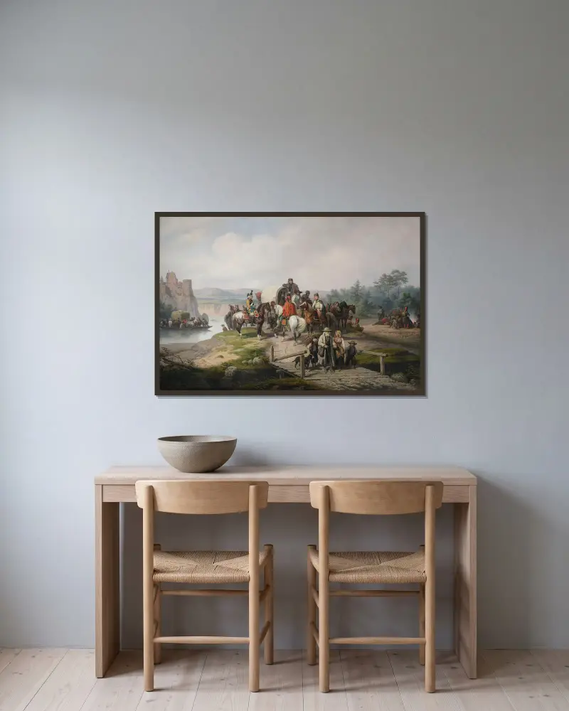 Karren am Flussufer von January Suchodolski gerahmt an einer Wand