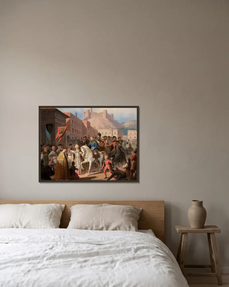 Hosius, biskop av Vilnius, och Sigismund Augustus av January Suchodolski inramad på en vägg