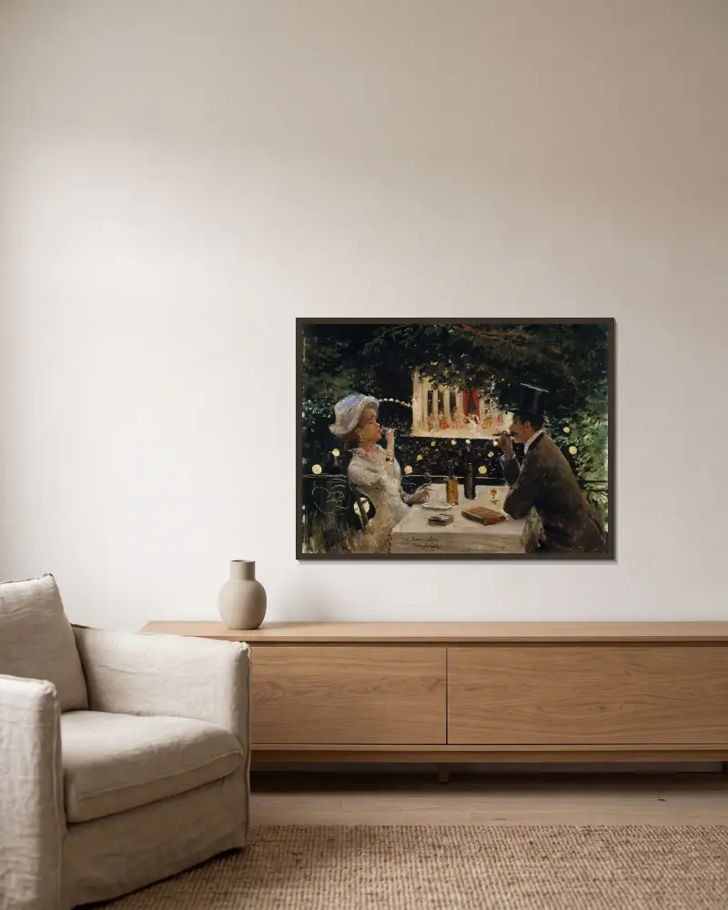 Dîner aux Ambassadeurs von Jean Béraud gerahmt an einer Wand