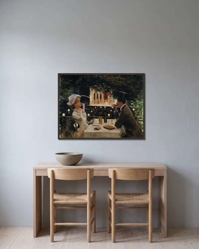 Dîner aux Ambassadeurs von Jean Béraud gerahmt an einer Wand