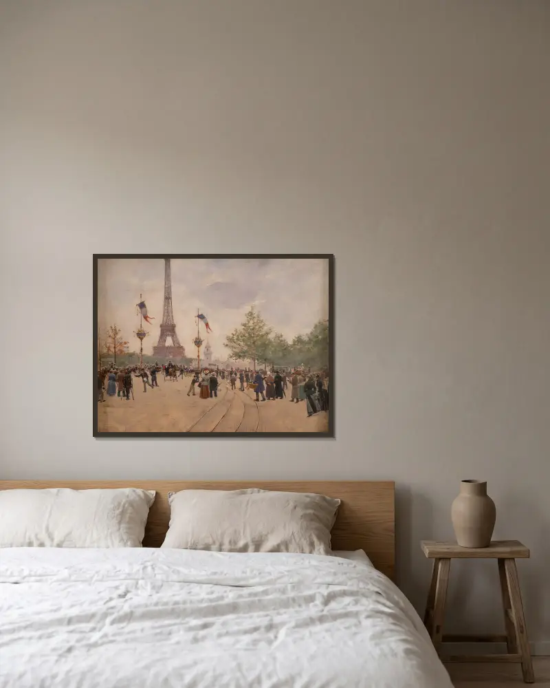 Ingången till världsutställningen 1889 av Jean Béraud inramad på en vägg
