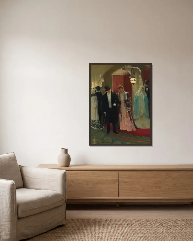 Utgång från operans logé av Jean Béraud inramad på en vägg