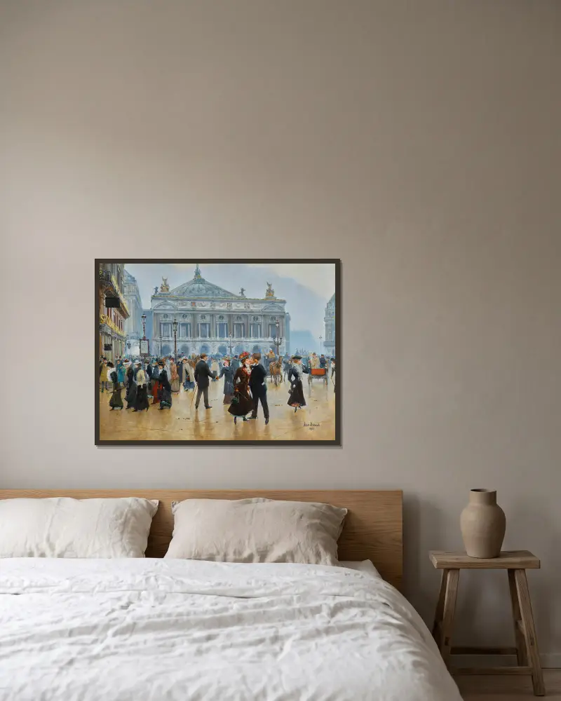 L’arrivée Des Midinettes av Jean Béraud inramad på en vägg