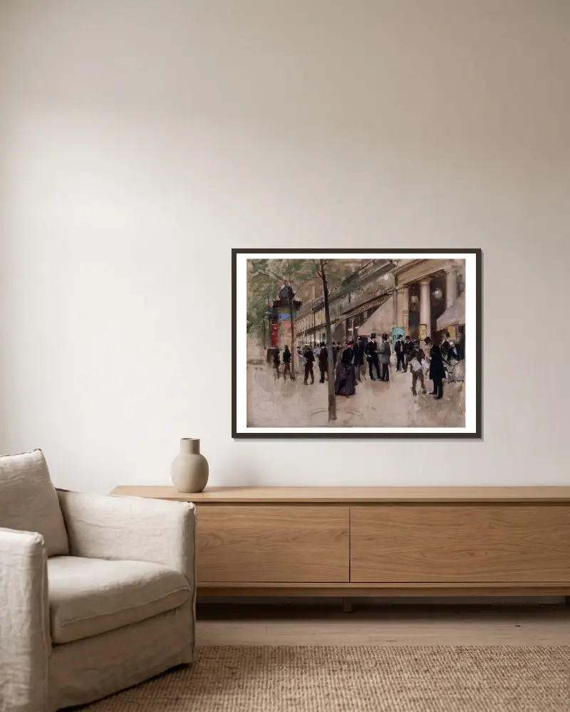Boulevard Montmartre, framför Théâtre des Variétés, på eftermiddagen av Jean Béraud inramad på en vägg