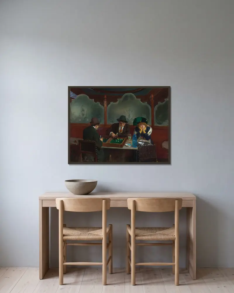 Les joueurs de jacquet backgammon av Jean Béraud inramad på en vägg
