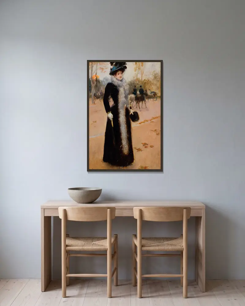 Parisienne au Bois. av Jean Béraud inramad på en vägg