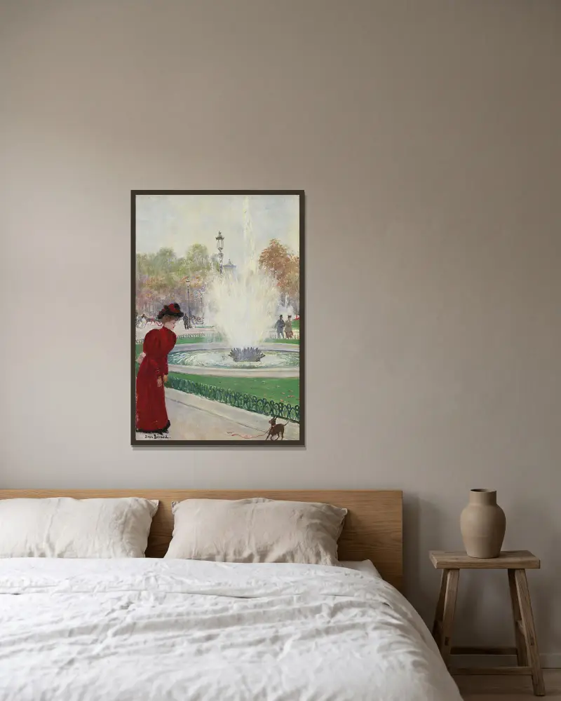 Pariserin am Rond-Point des Champs-Élysées von Jean Béraud gerahmt an einer Wand