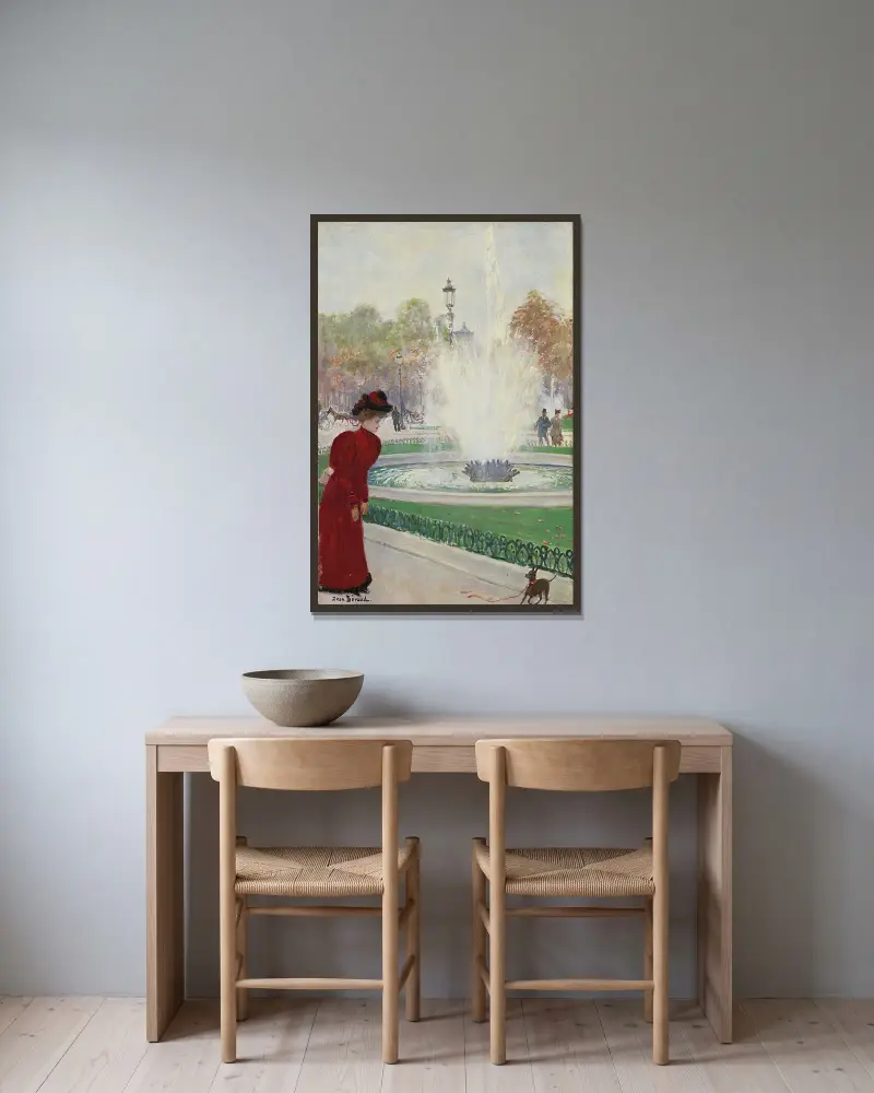 Pariserin am Rond-Point des Champs-Élysées von Jean Béraud gerahmt an einer Wand