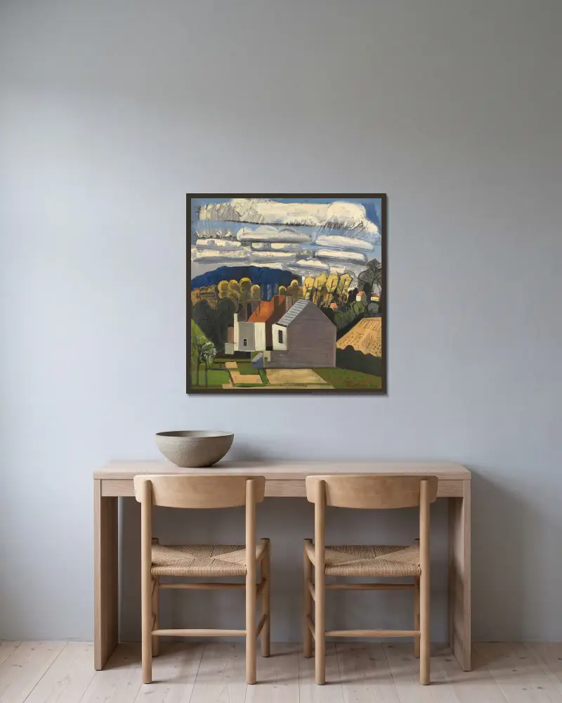 Sunny Landscape av Jean Brusselmans inramad på en vägg
