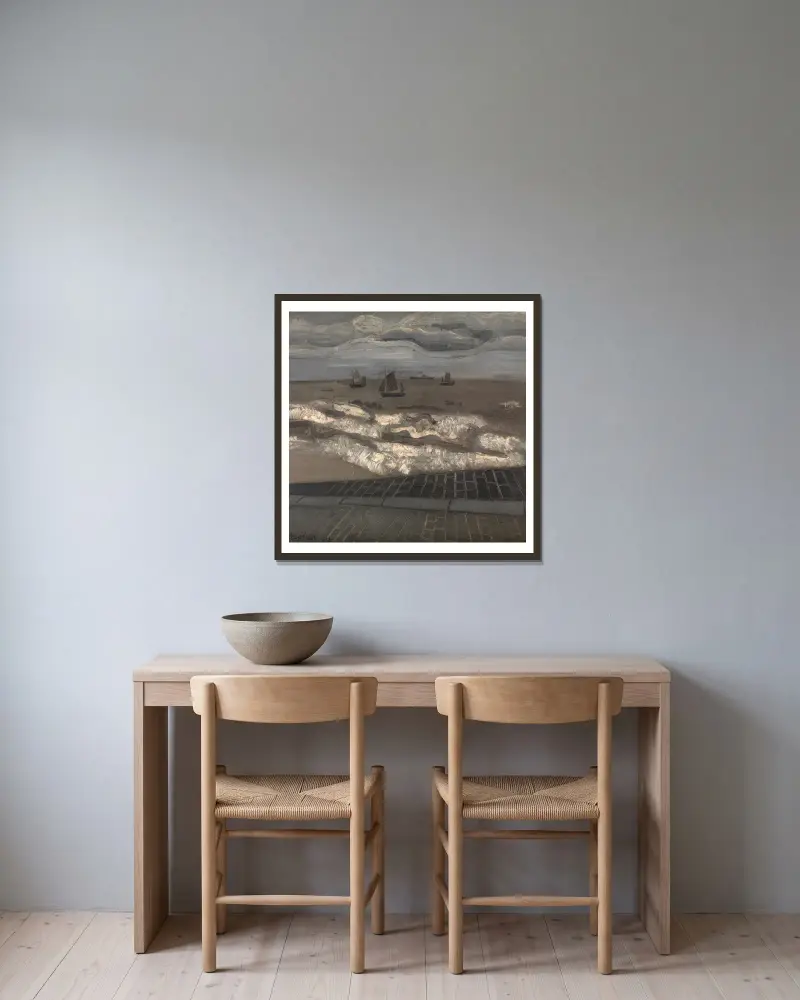 The Sea, a Symphony in Grey av Jean Brusselmans inramad på en vägg