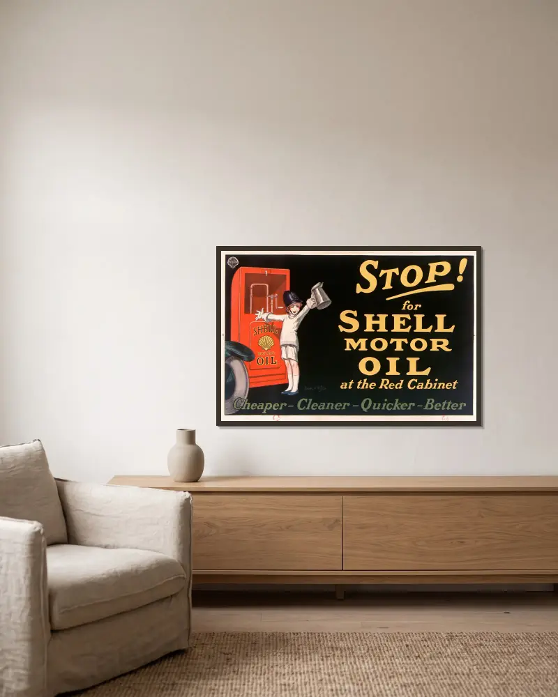 Stop! for Shell motor oil at the Red Cabinet von Jean d'Ylen gerahmt an einer Wand