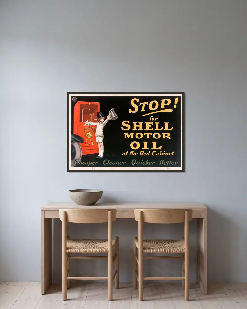 Stop! for Shell motor oil at the Red Cabinet von Jean d'Ylen gerahmt an einer Wand