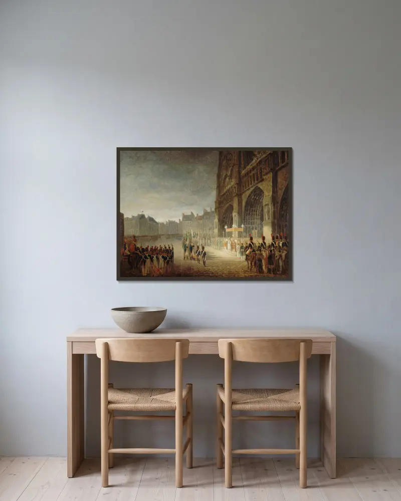 Välsignelsen av fanorna på Notre-Dames förgård av Antoine-Jean Gros inramad på en vägg