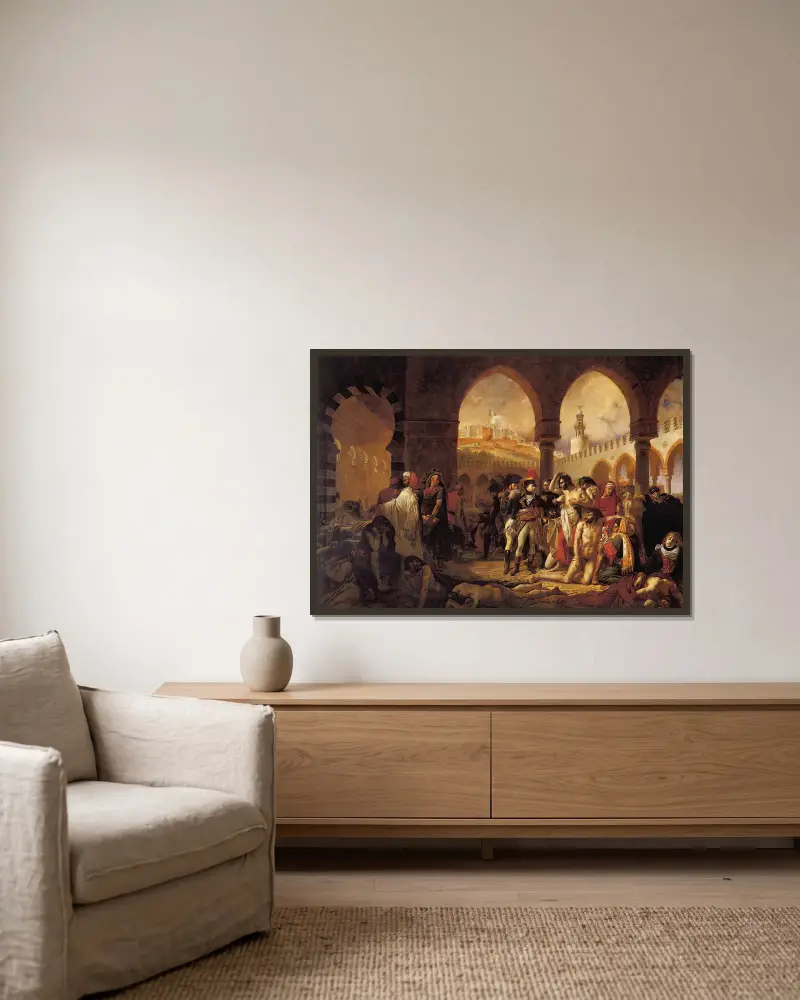 Bonaparte odwiedzający zadżumionych w Jaffie 11 marca 1799, Antoine-Jean Gros w ramie na ścianie