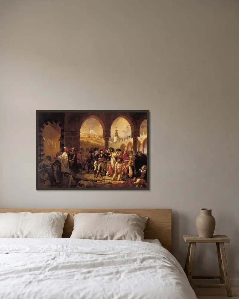 Bonaparte odwiedzający zadżumionych w Jaffie 11 marca 1799, Antoine-Jean Gros w ramie na ścianie