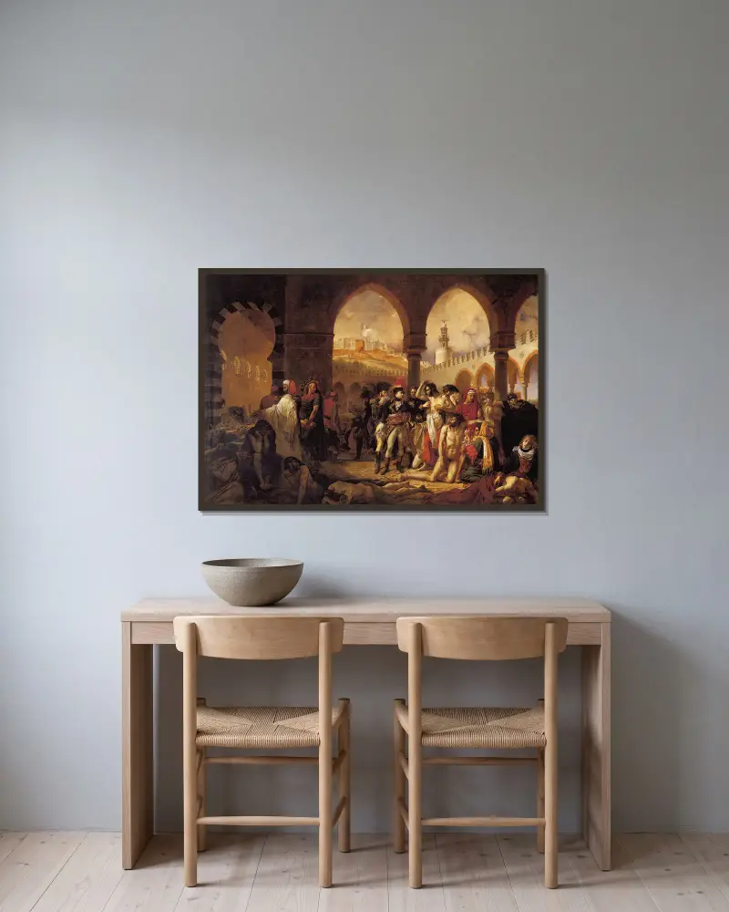 Bonaparte odwiedzający zadżumionych w Jaffie 11 marca 1799, Antoine-Jean Gros w ramie na ścianie