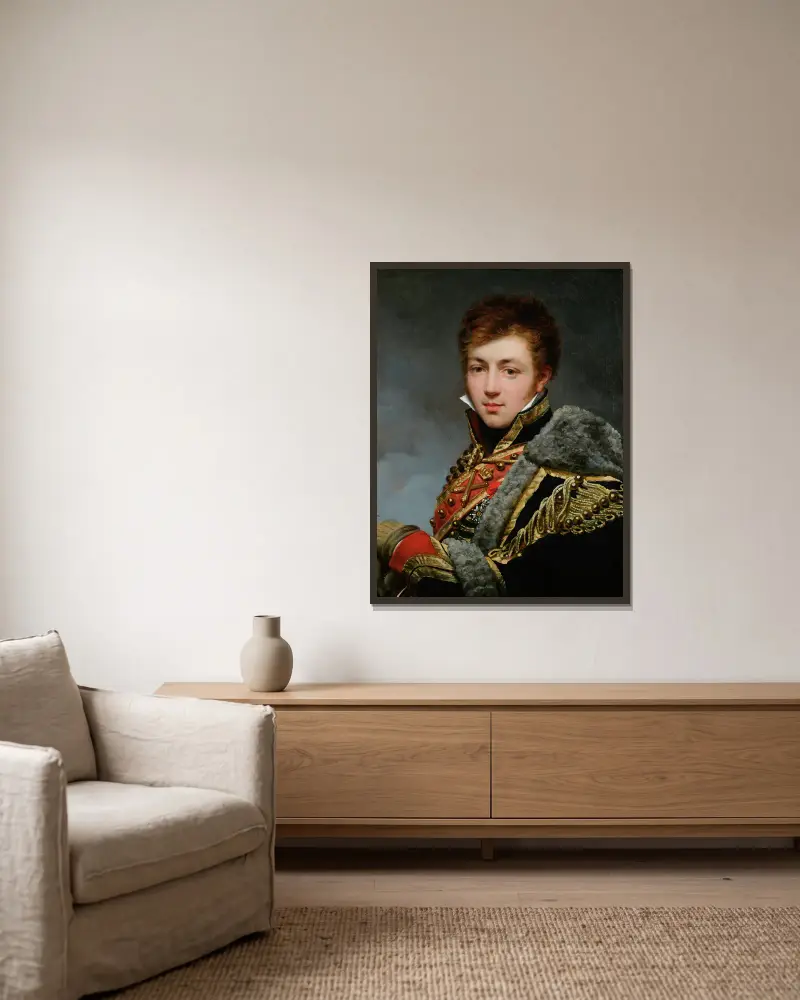 Portrait of Count Honoré de La Riboisière (1788-1868) av Antoine-Jean Gros inramad på en vägg