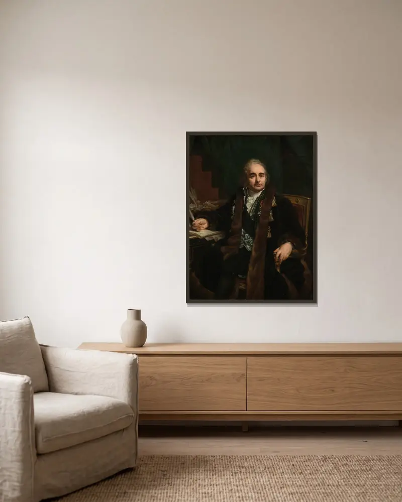 Portrait of Count Jean-Antoine Chaptal av Antoine-Jean Gros inramad på en vägg