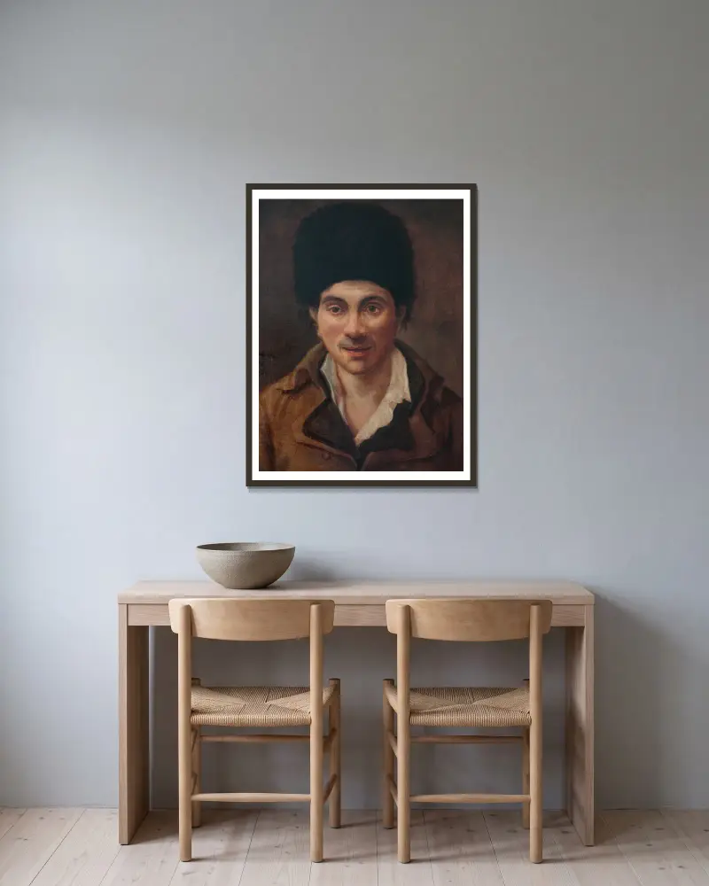 Vermutetes Porträt des Schuhmachers Simon von Antoine-Jean Gros gerahmt an einer Wand