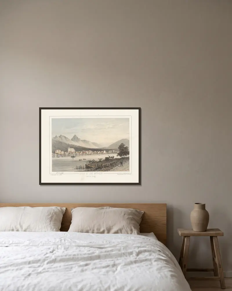 Arth und die Mythen am Zugersee von Jean Jacottet gerahmt an einer Wand