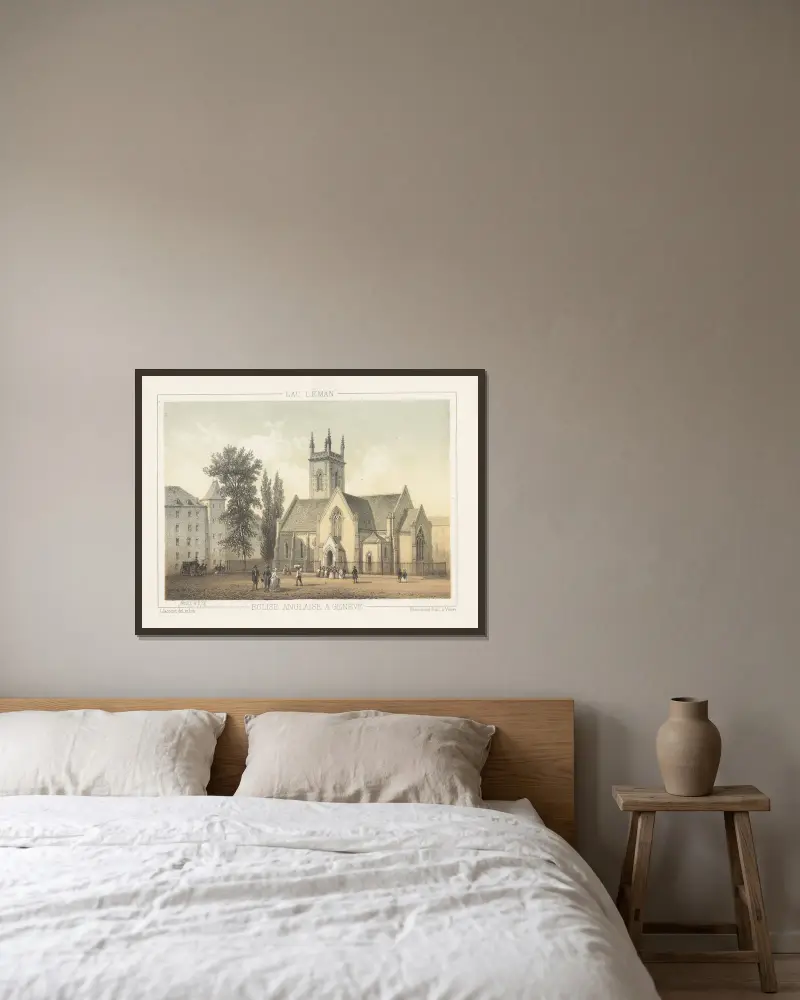 Engelska kyrkan i Genève av Jean Jacottet inramad på en vägg