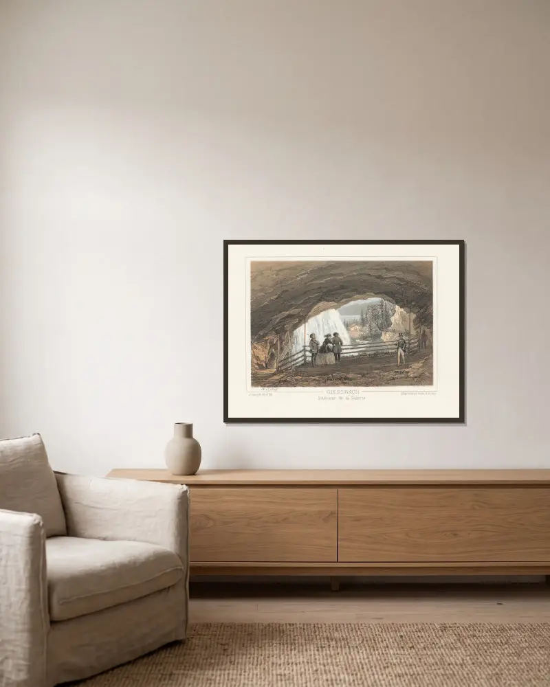 Giessbach, Inneres der Galerie von Jean Jacottet gerahmt an einer Wand