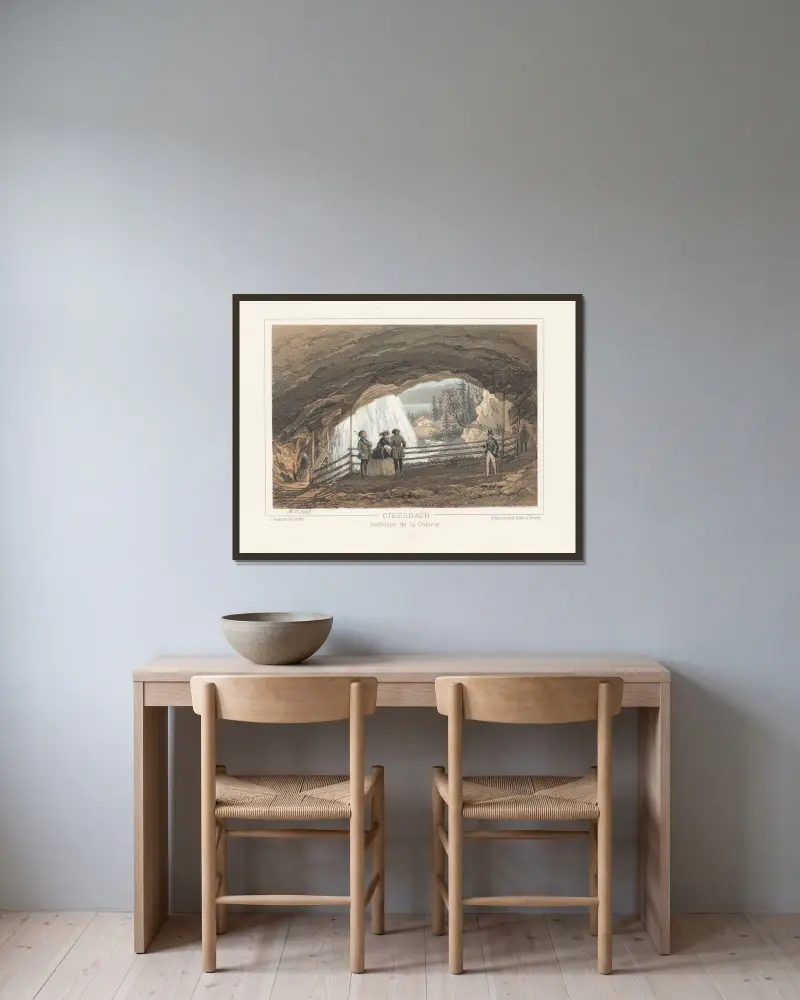 Giessbach, Inneres der Galerie von Jean Jacottet gerahmt an einer Wand
