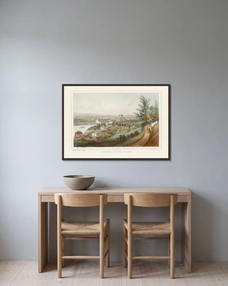 Thun på vägen till Pavillon St. Jacques av Jean Jacottet inramad på en vägg