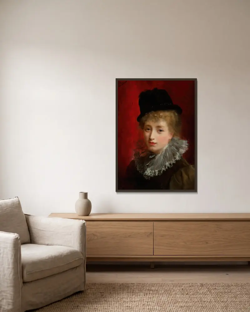 En fashionabel skönhet av Gustave Jean Jacquet inramad på en vägg