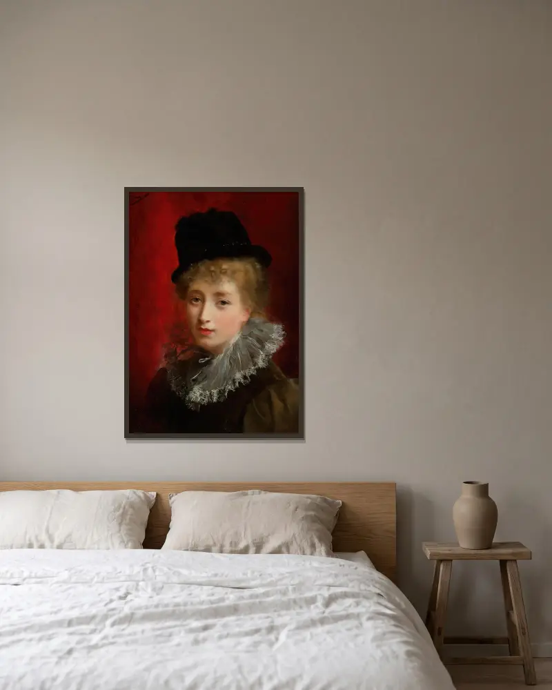 En fashionabel skönhet av Gustave Jean Jacquet inramad på en vägg