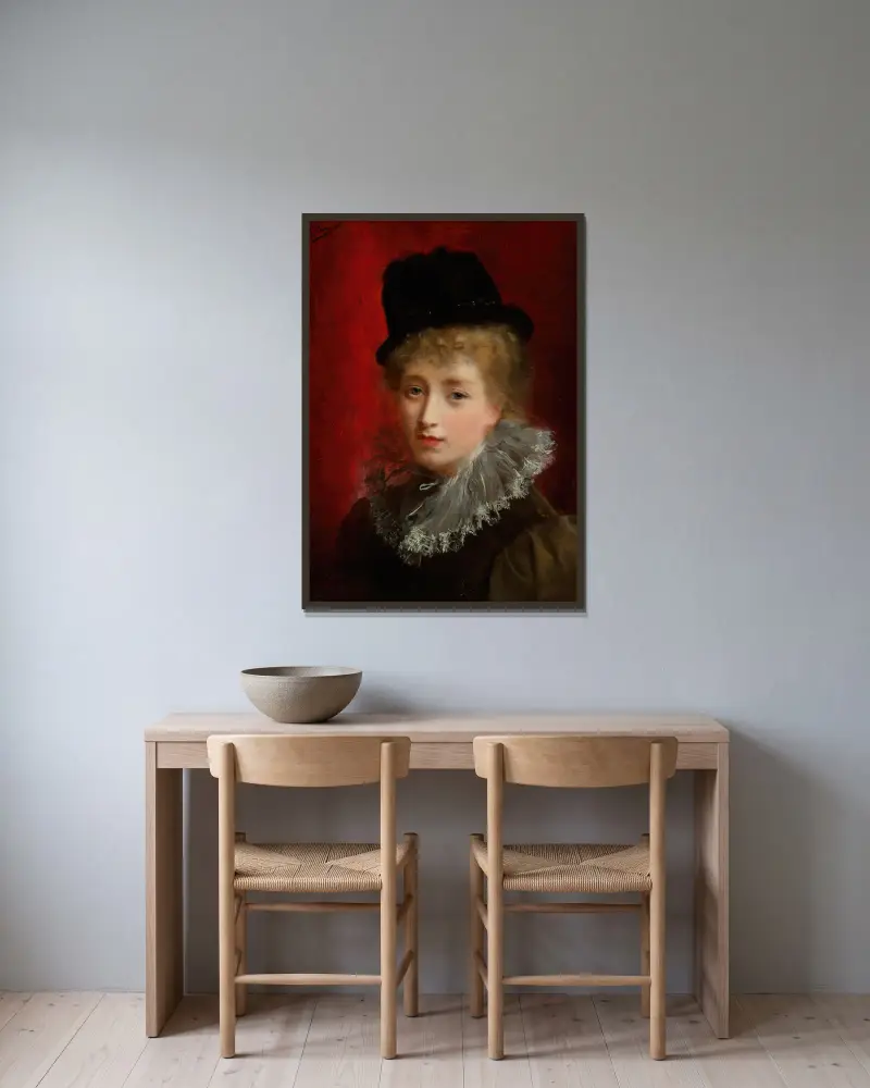 En fashionabel skönhet av Gustave Jean Jacquet inramad på en vägg