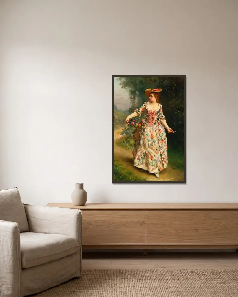 En promenad i parken av Gustave Jean Jacquet inramad på en vägg