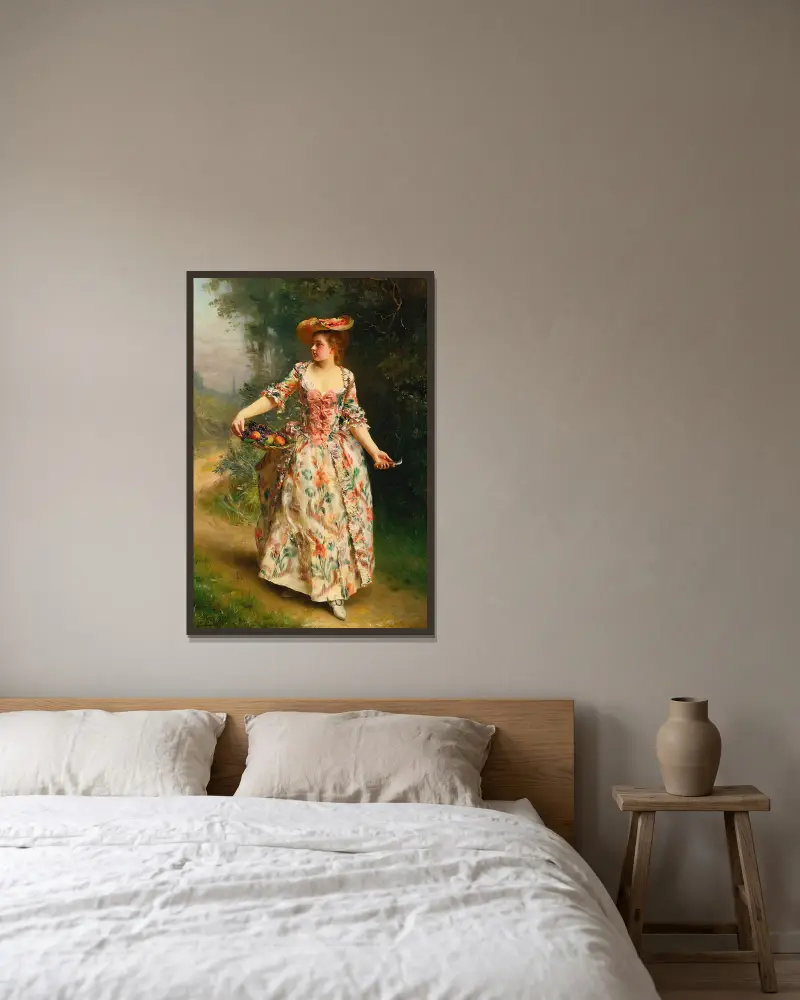 En promenad i parken av Gustave Jean Jacquet inramad på en vägg