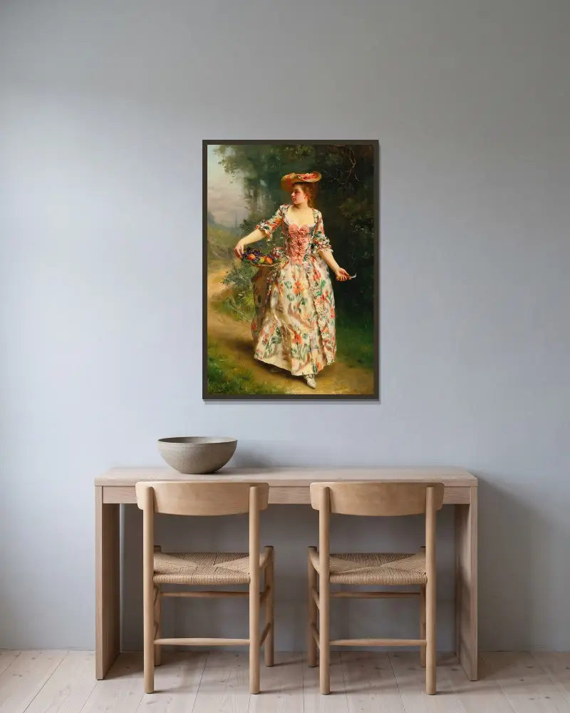 En promenad i parken av Gustave Jean Jacquet inramad på en vägg