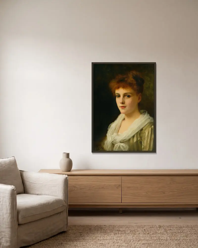 An auburn haired beauty av Gustave Jean Jacquet inramad på en vägg