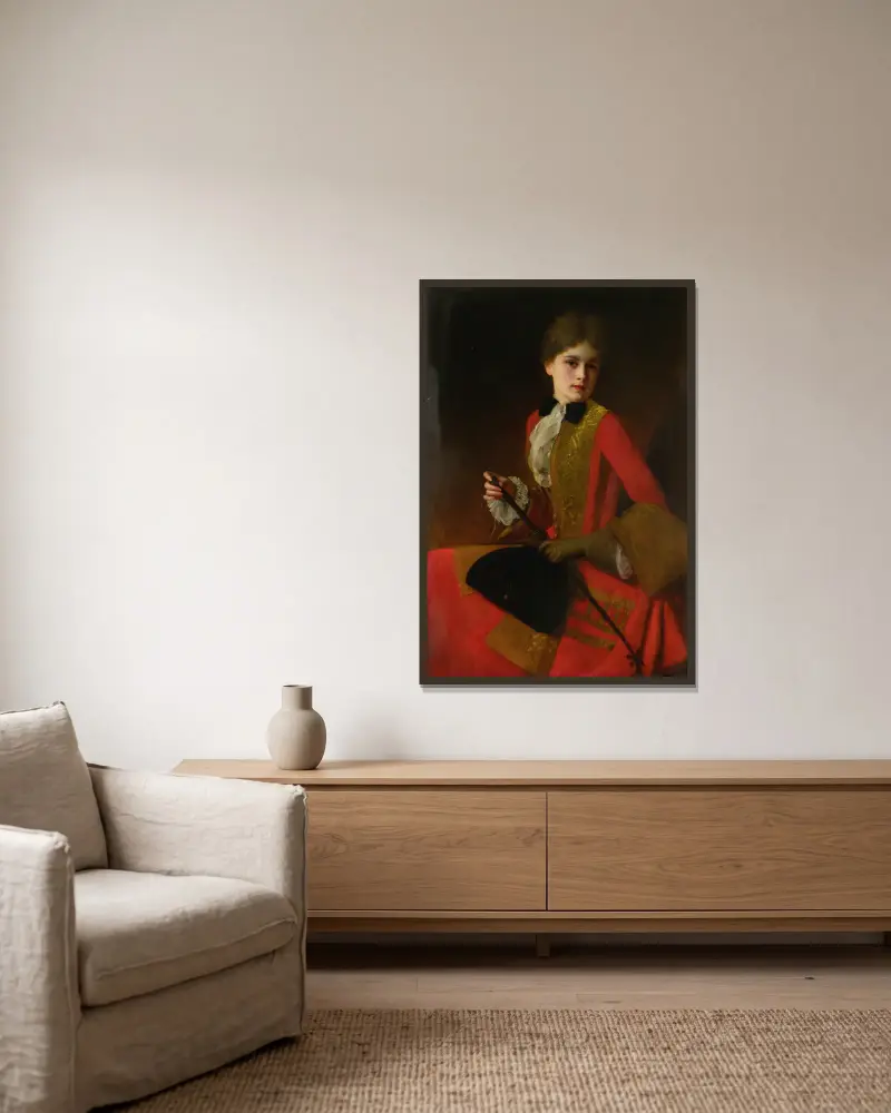 Mädchen im Reitkleid von Gustave Jean Jacquet gerahmt an einer Wand