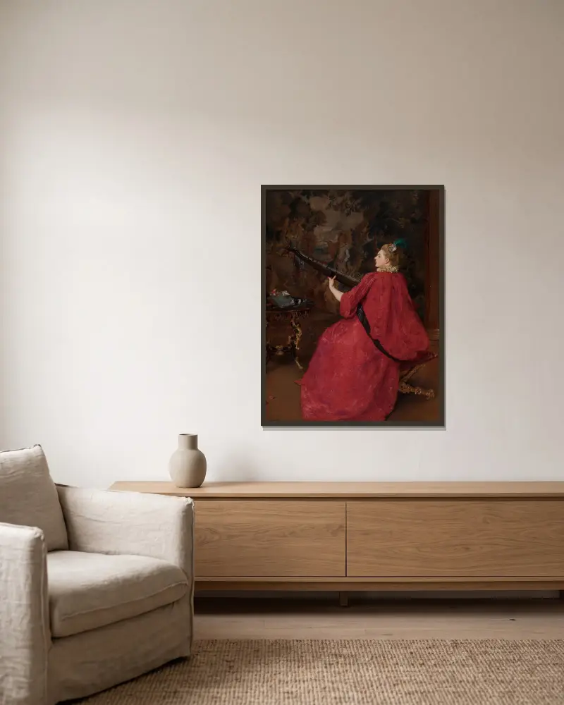 Die Musikantin von Gustave Jean Jacquet gerahmt an einer Wand