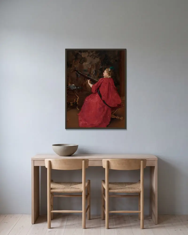 Die Musikantin von Gustave Jean Jacquet gerahmt an einer Wand