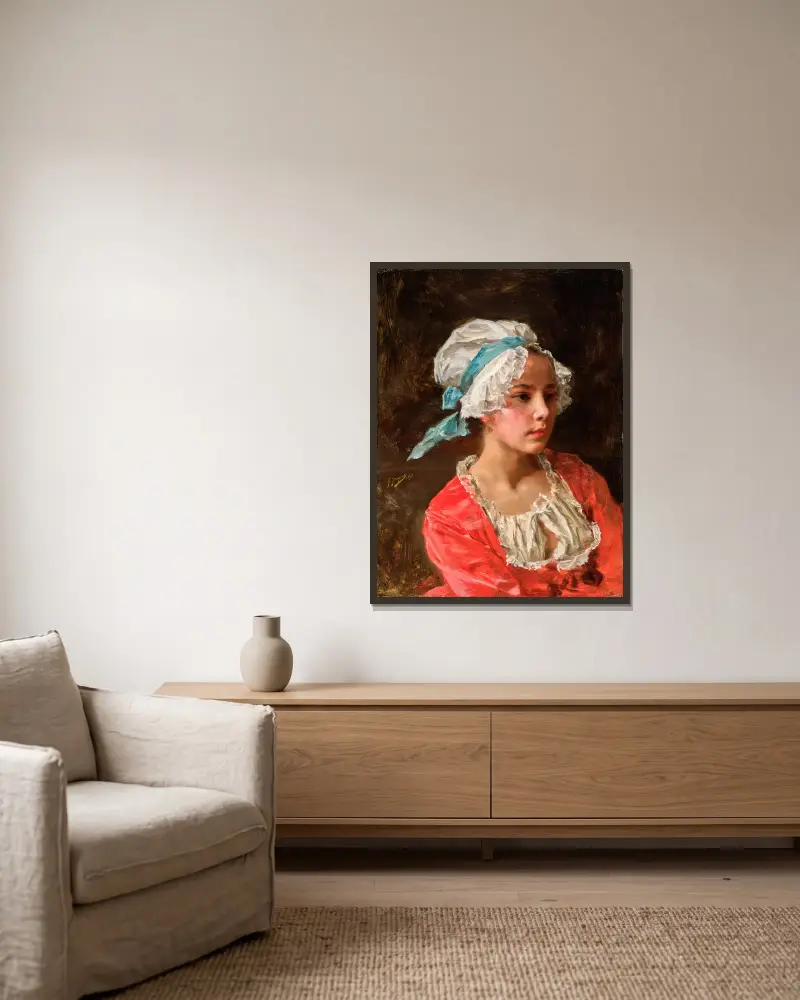 Porträtt av en ung flicka av Gustave Jean Jacquet inramad på en vägg