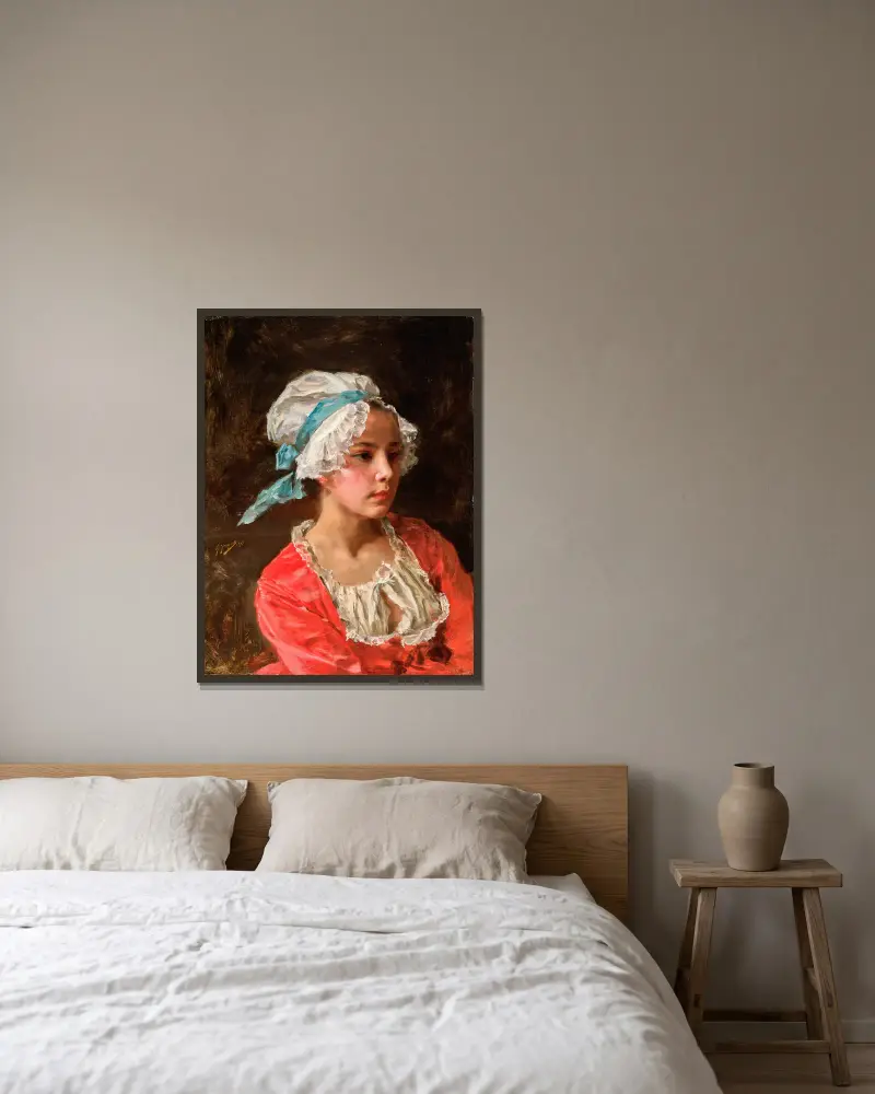 Porträtt av en ung flicka av Gustave Jean Jacquet inramad på en vägg