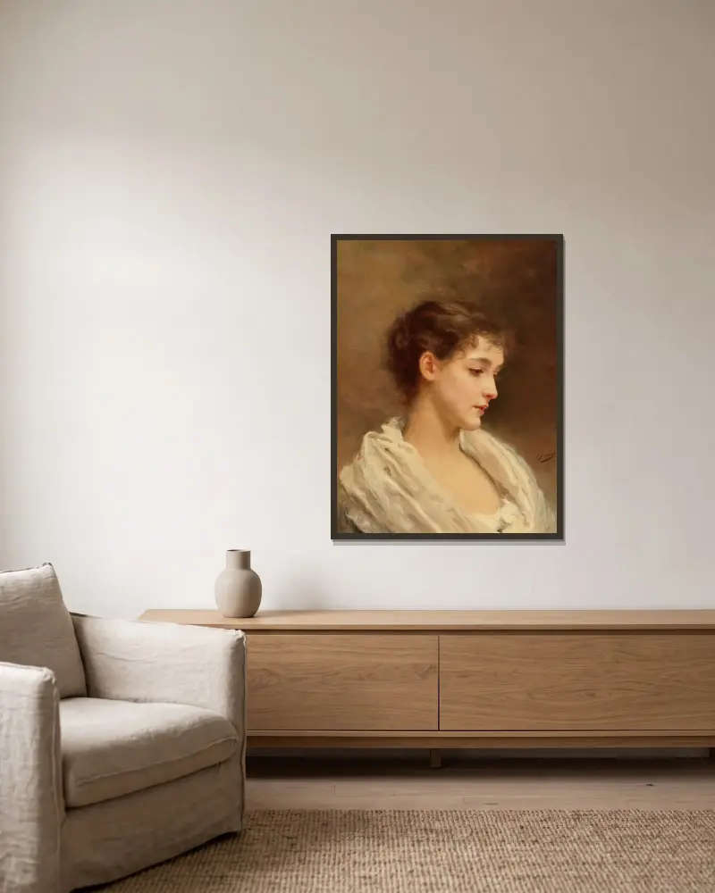 Porträtt av en ung flicka av Gustave Jean Jacquet inramad på en vägg