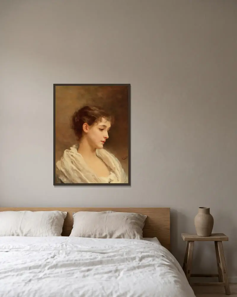 Porträtt av en ung flicka av Gustave Jean Jacquet inramad på en vägg